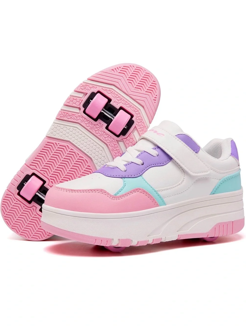 Kids Pink & Purple Light-Up Roller Shoes with Aqua Accents